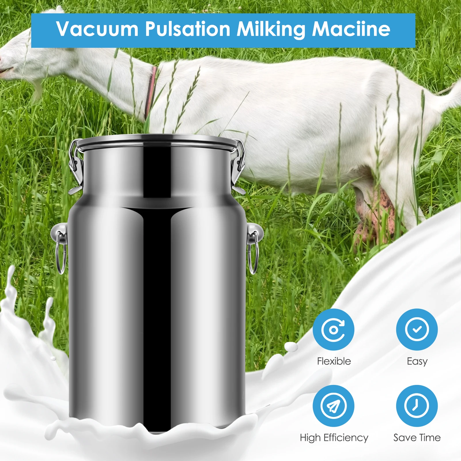 

14L Electric Milking Machine Stainless Steel Milker For Farm Goats Vacuum Pulsation Suction Pump Pasture Cow Sheep Milker