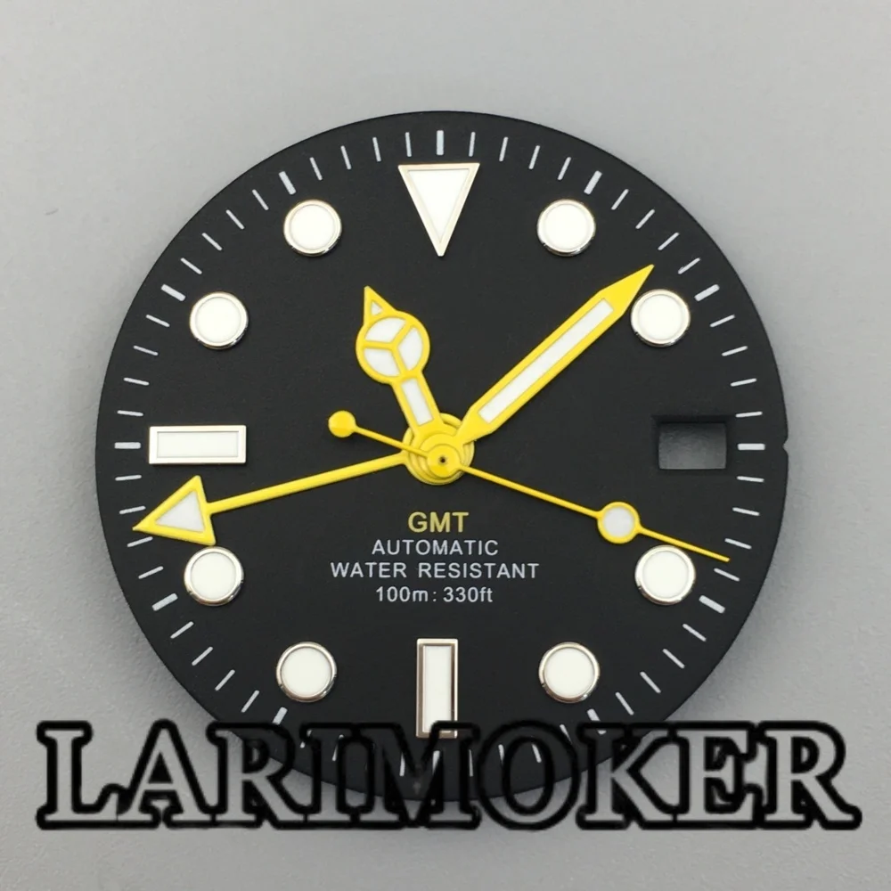 

LARIMOKER 29MM Yellow GMT Dial NH34 Dial Hands Green Luminous Dots Suitable For NH34 Automatic Mechanical Movement