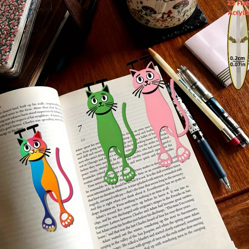3Pcs Cat Bookmarks Durable Acrylic Material 2D Colorful Cat Page Markers Suitable for Readers Cat Lovers Office School Use