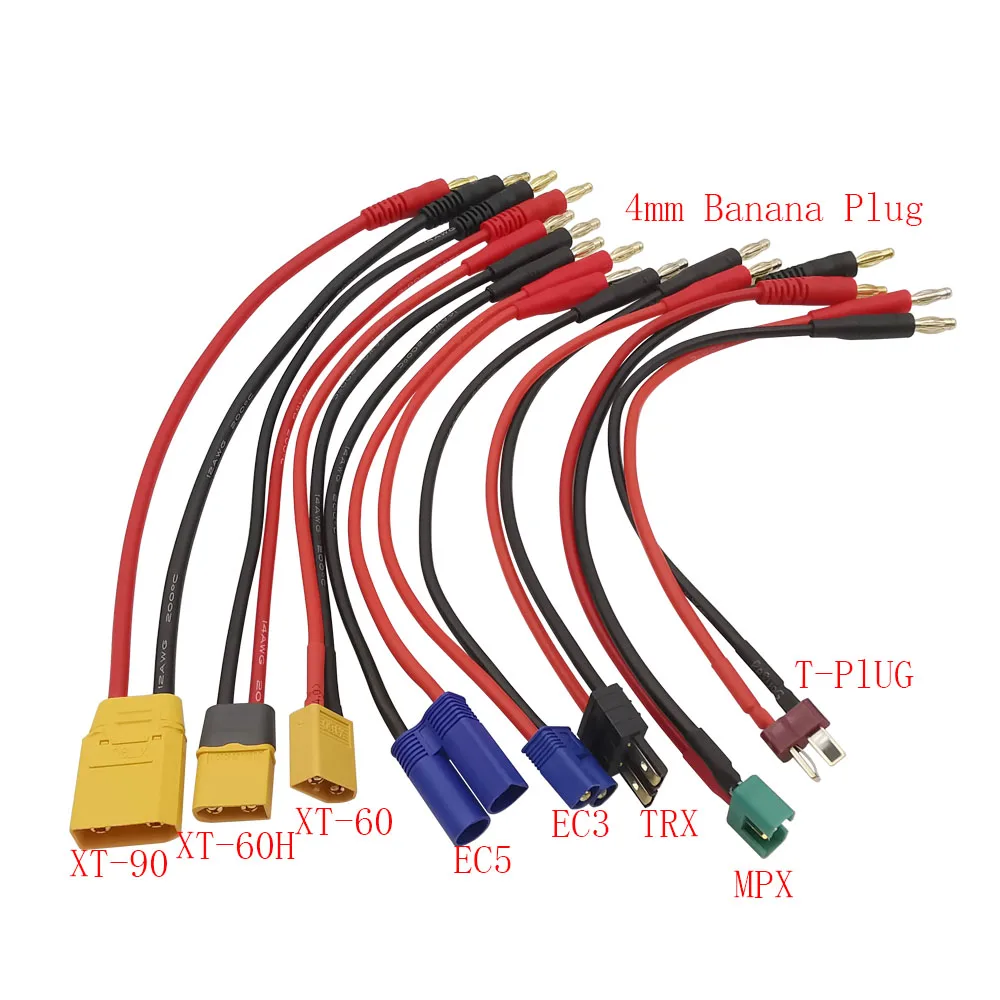 1Pcs 4mm Banana Plug to XT90 XT60 XT60H EC5 EC3 TRX MPX T Plug Connector With 14AWG Silicone Cable 20CM for Rc Lipo Batte