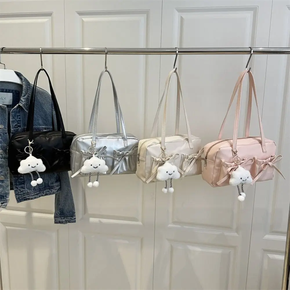 

Fashion French Style Bow Bowling Bag Elegant Large Capacity Boston Shoulder Bag Bowknot PU Leather Women Handbags Armpit Bag