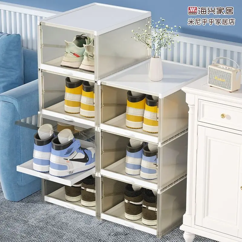 3pcs/Set Fold Plastic Shoes Case Thickened Transparent Drawer Case Plastic Shoe Boxes Stackable Box Shoe Organizer Shoebox