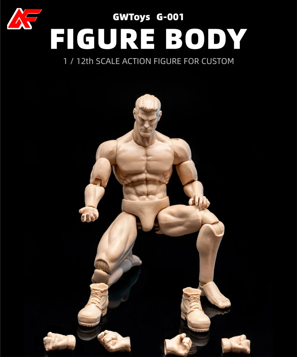 GWToys G001 Scale 1/12 DIY Male Strong Muscle Super Flexible Action Figure Body Doll Model about 16cm for Custom Sketch Practice