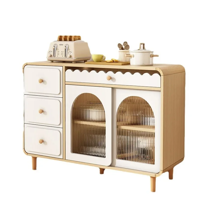 

Log cream style dining side cabinet, modern simple French storage cabinet against the wall living room