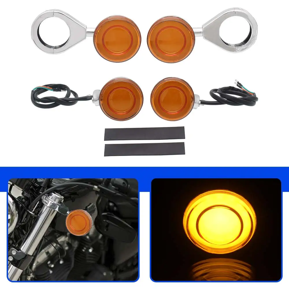 For Harley Sportster XL 883 1200 Dyna Heritage Softail Classic 48 Roadster Iron FXR 1982-2021 4x Amber LED Turn Signal Lights