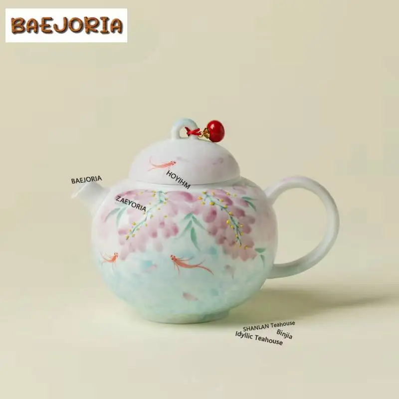 130ml Hand-painted Wisteria Flower Teapot Elegant Tea Infuser Pot Tea Soaking Kettle With Ball Hole Tieguanyin Drinkware Craft