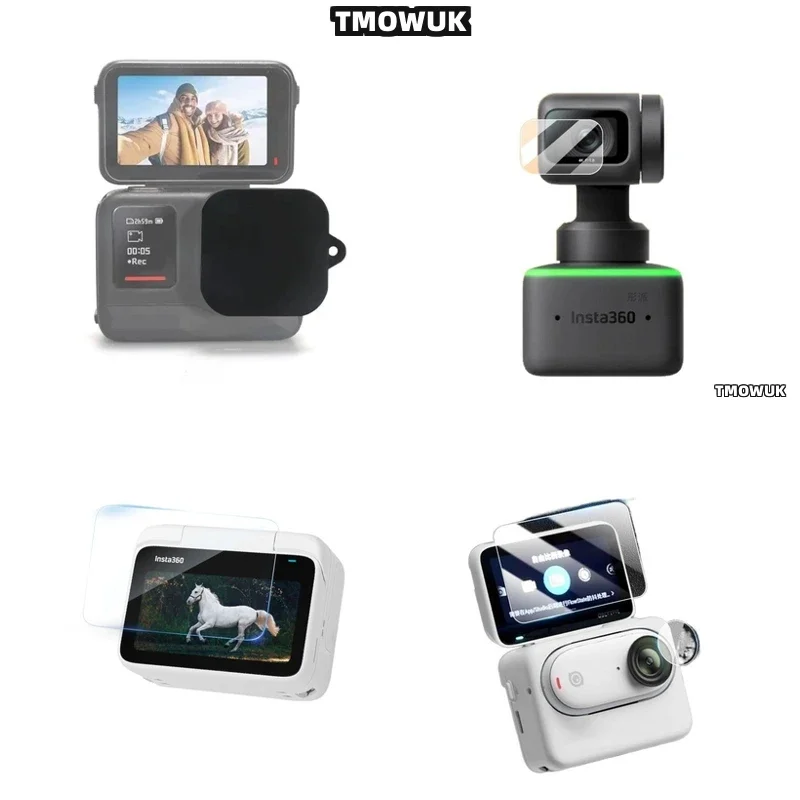 

For Insta360 Link 2 GO3S Action Camera, Hard Tempered Glass LCD Screen Protector + TPU Soft Lens Film Cover For One RS Link 2C G