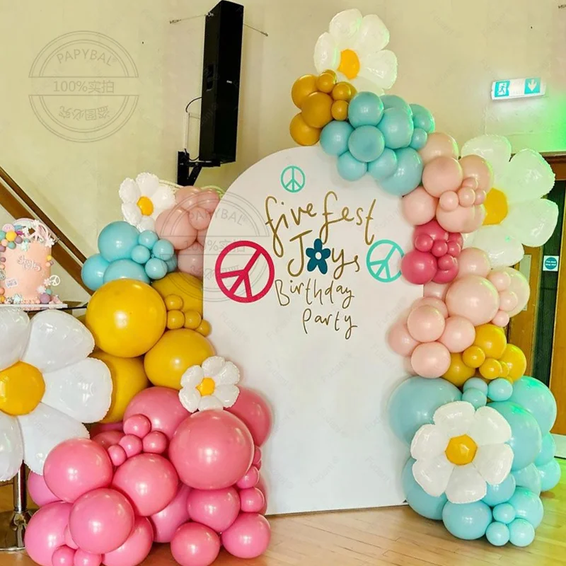 143pcs Daisy-themed Macaron Pink Green Yellow Latex Balloon Garland Arch Kit for Birthday Parties Wedding Anniversary Decoration