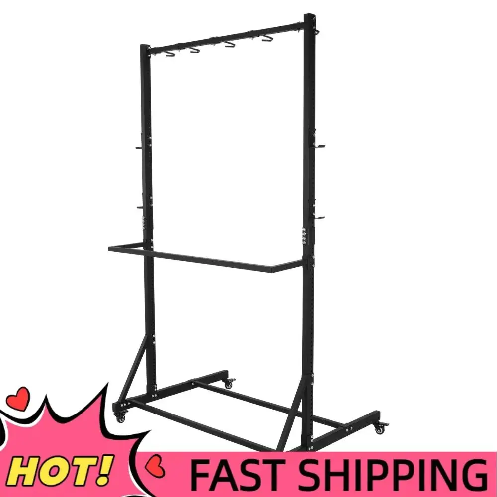 

Напольная стойка для хранения велосипедов с блокирующимися колесами и 6 крючками, усиленная велосипедная вешалка, вмещает до 5 велосипедов, регулируемая по высоте, для гаража