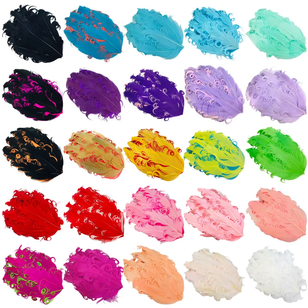 

100 Pcs Wholesale Headwear Diy Real Feather Accessories European And American Popular Curly Feathers Colorful Curly Feathers