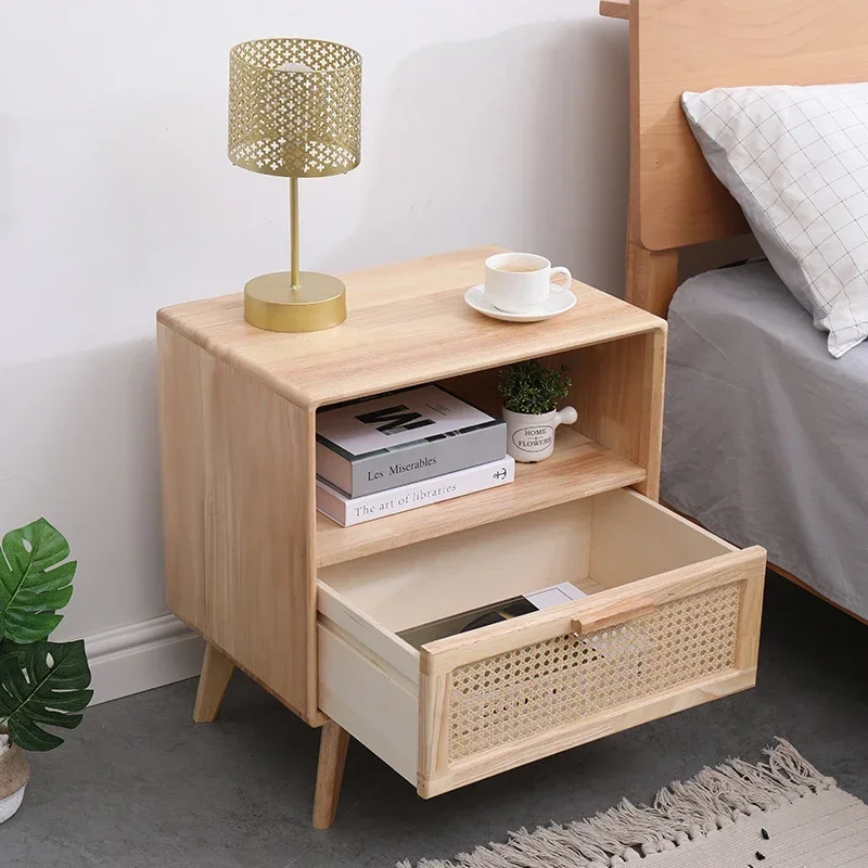 

Bedside table Log simple modern bedroom Bedside storage Mini rattan storage