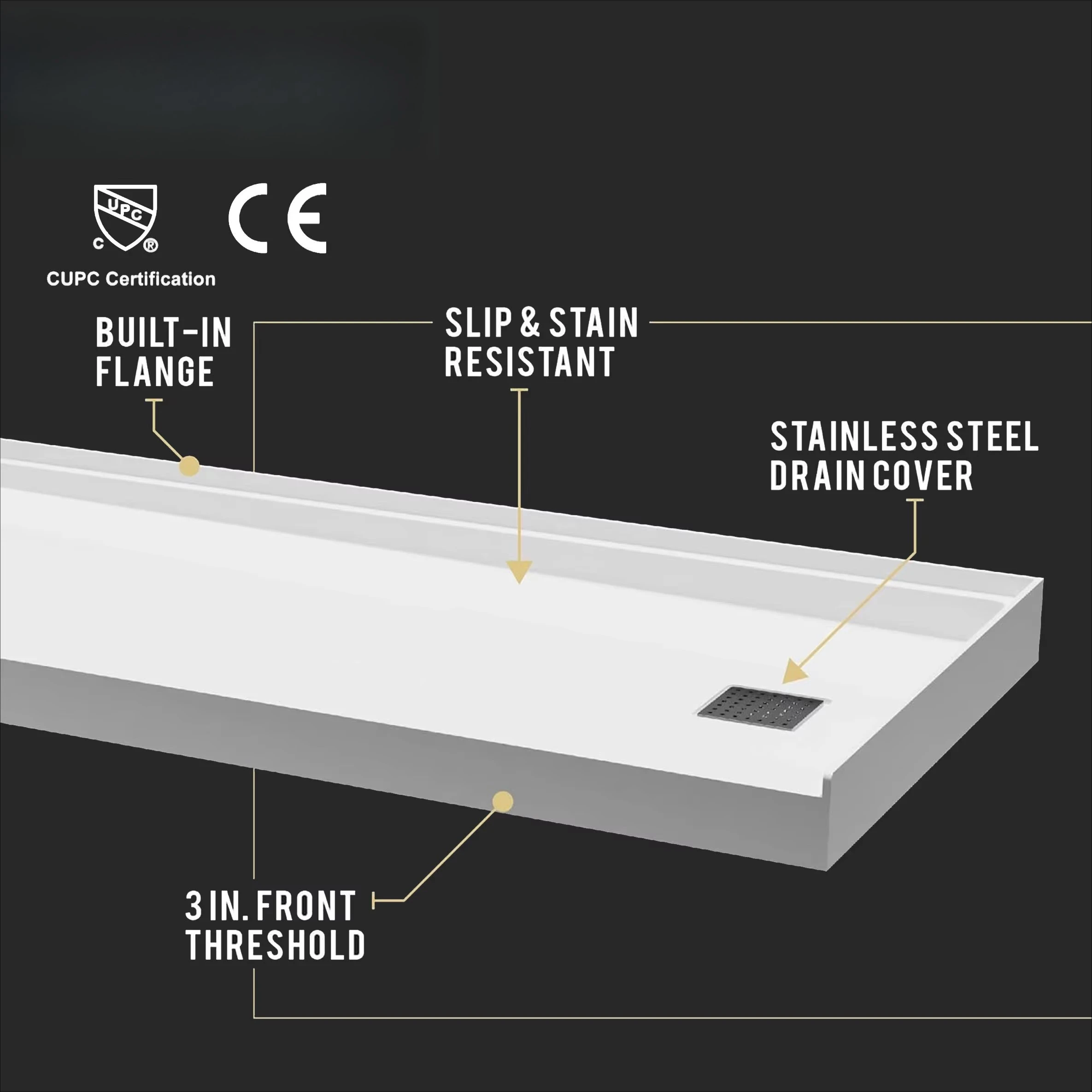 Walk-in Acrylic Marble Rectangular Base Modern Wet Room SMC Shower Tray  Textured Surface Square Plato De Ducha Hotel Bathrooms
