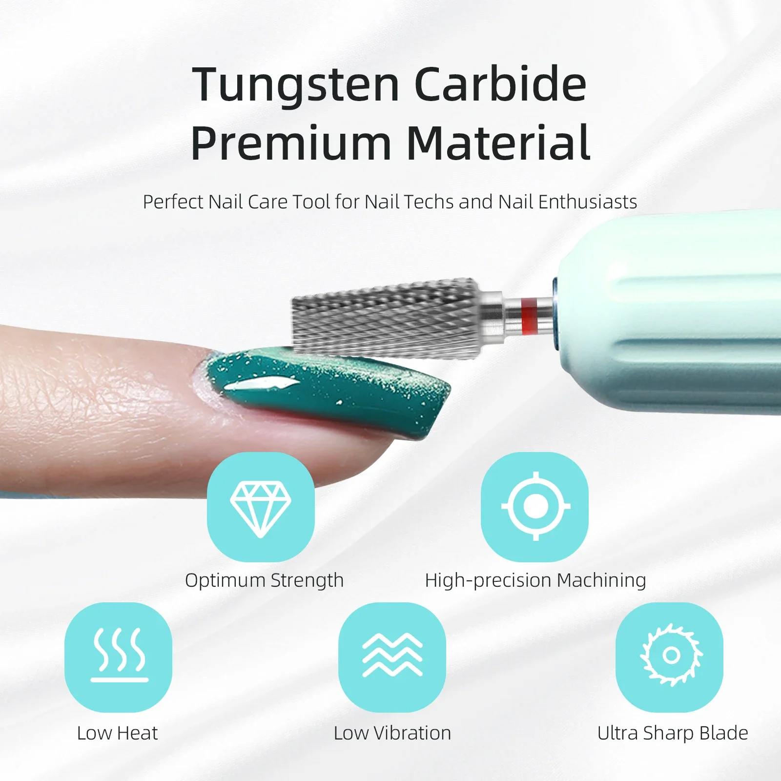 HYTOOS Punte da trapano per unghie in tungsteno conico superiore piatto 3/32 Punte da trapano in metallo duro antipolvere per unghie Strumenti per la rimozione di gel acrilico per manicure