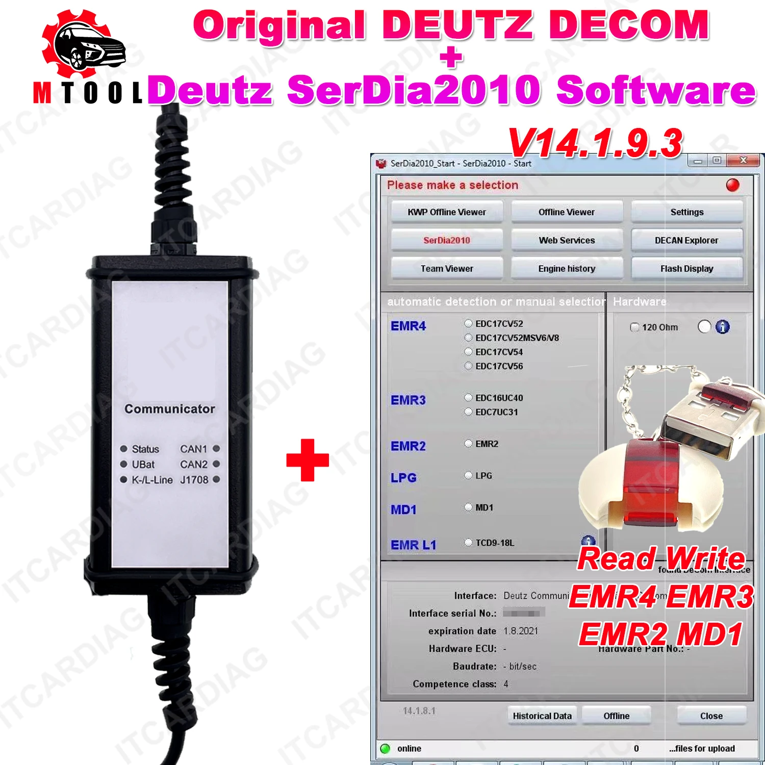 Original Decom SerDia Deutz Serdia2010 Version 14.1.9.3 with 2010 6 Level Class 4 ECU Read Write EMR4 EMR3 EMR2 LPG MD1 EMR L1