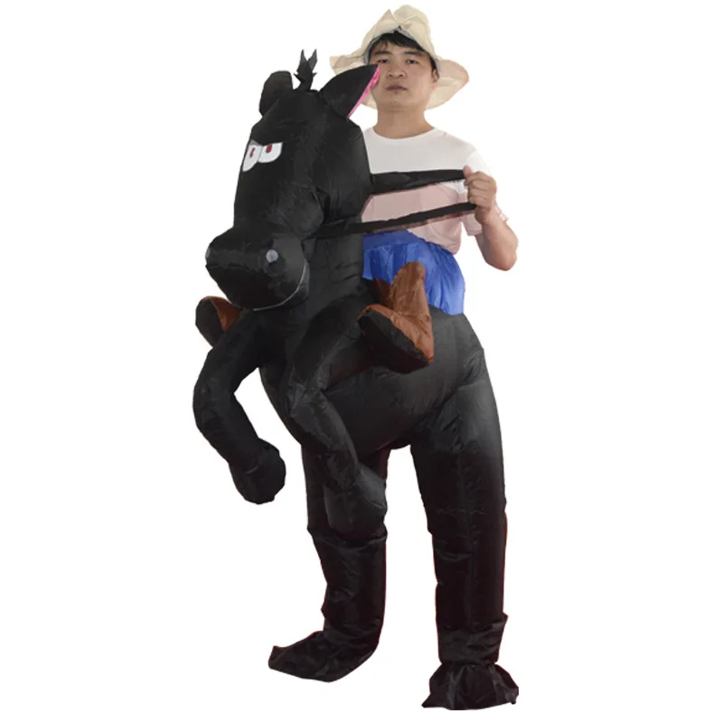 Kids Adult Inflatable Prince King Riding Horse Costumes for Boys Funny Halloween Purim Party Inflated Garment Doll Costume