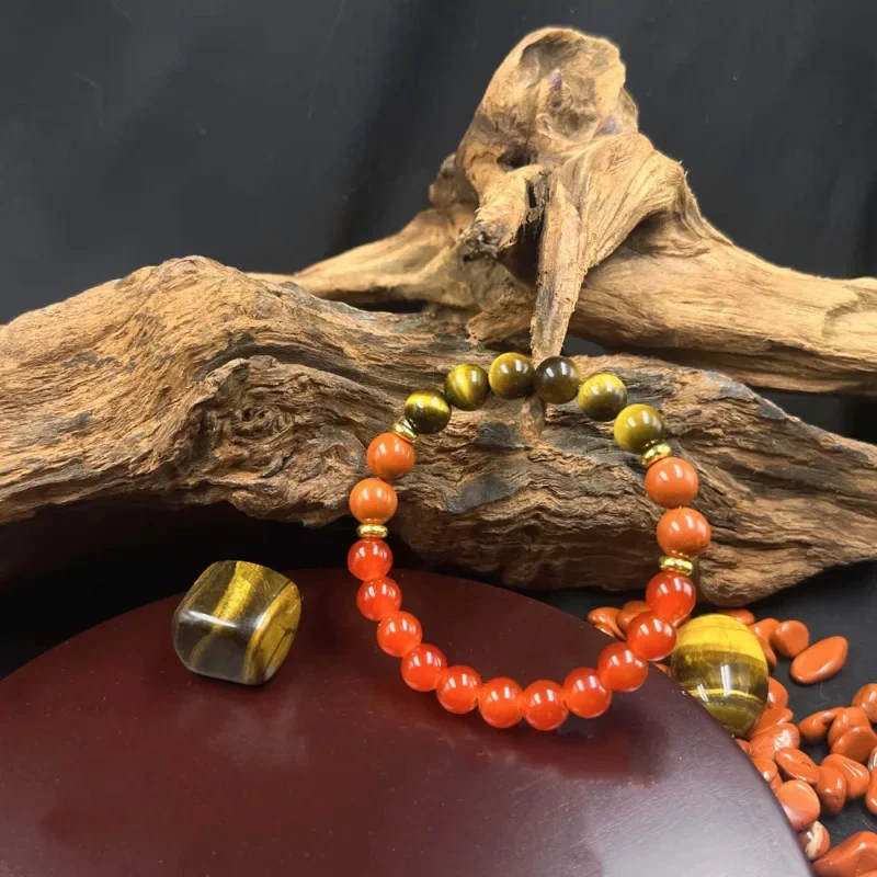 

2025 Hand-knitted Bracelet Tiger Eye Stone Red Agate Adjustable Elastic Thread Natural Stone Bracelets Creative Personality Gift