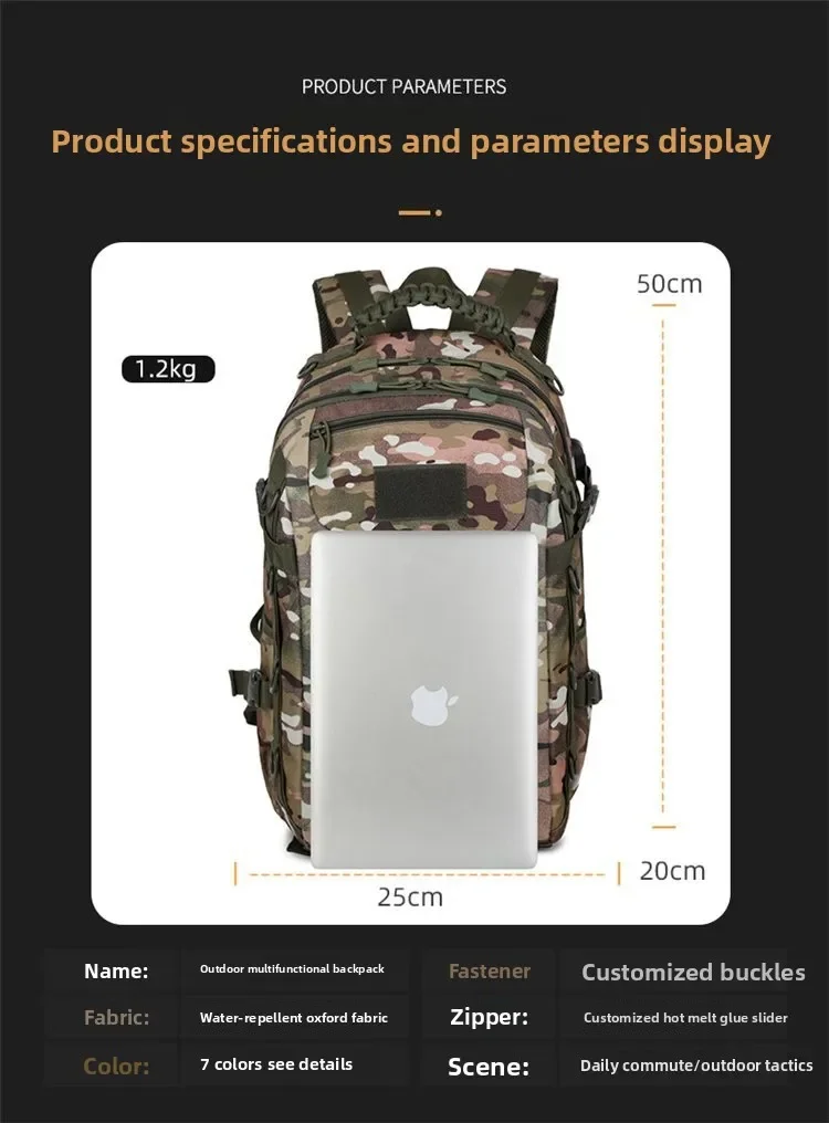 Taktische Outdoor-Tarnrucksack mit zwei Schultergurten - Neues Modell Rucksack - Multifunktionale wasserdichte Tasche für Militär-Enthusiasten und Pendler – Detail 5