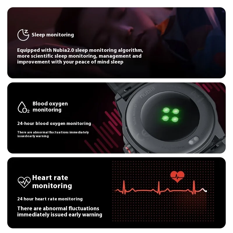 Nubia WATCH GT Smartwatches Bluetooth Langlebiger Gesundheitsmonitor Multifunktionale Sportuhr Benutzerdefinierte Uhr AI Intelligence