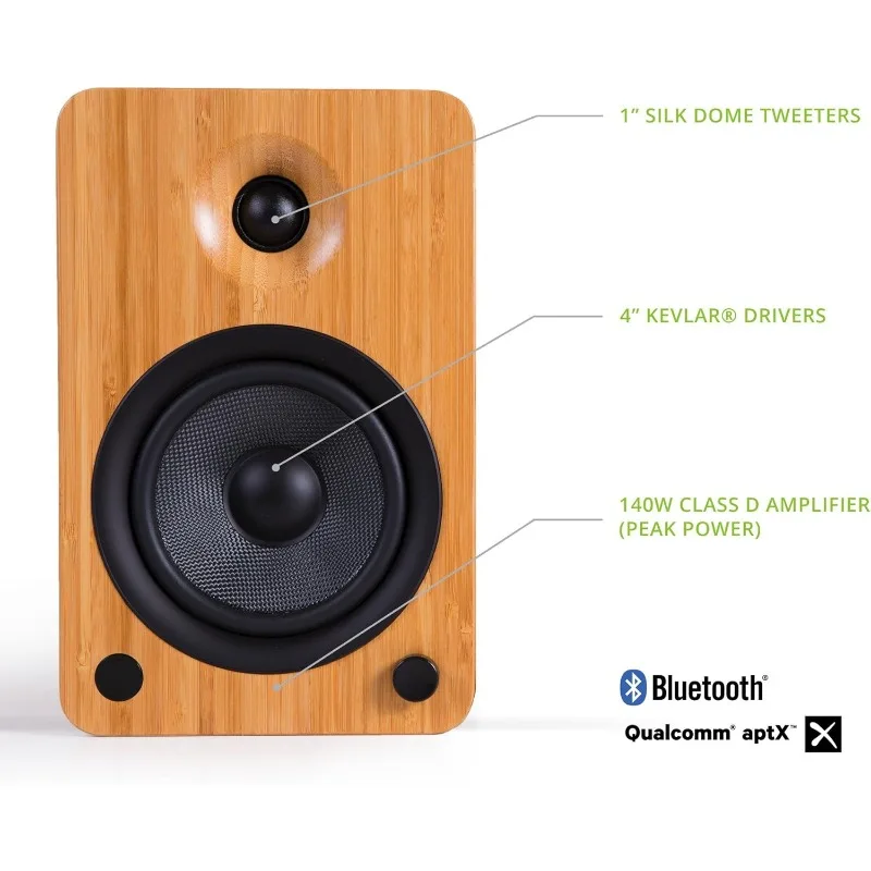 home.YU4BAMBOO Powered Speakers with Bluetooth and| Remote Included | 140W Peak Power | Pair | Bamboo