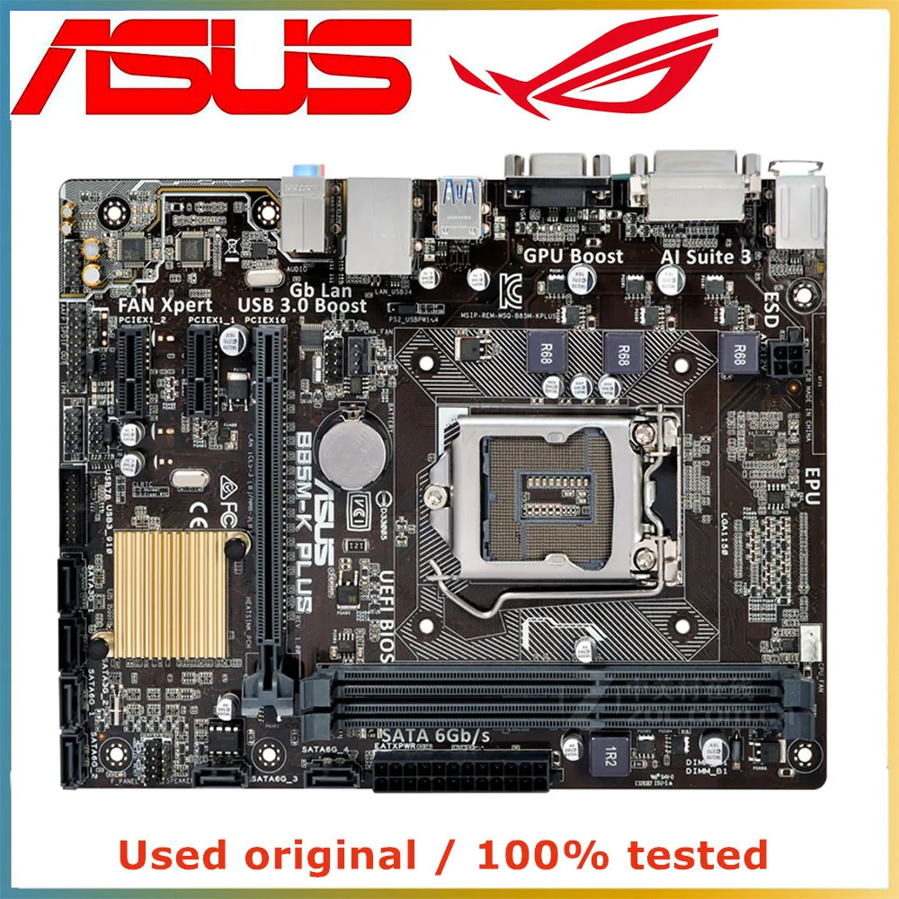 

Для ASUS B85M-K PLUS материнская плата для компьютера LGA 1150 DDR3 16G для Intel B85 десктопная материнская плата SATA III PCI-E 3,0 X16