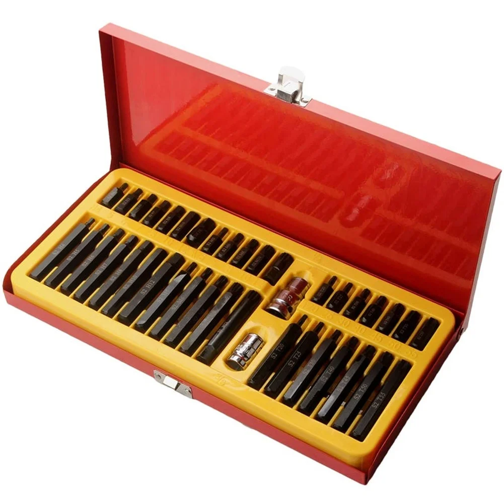 40 Piece Star and Hex Bit Collection with 1/2 in and 3/8 in Square Drive Adapters Designed for Automotive Fastener Applications