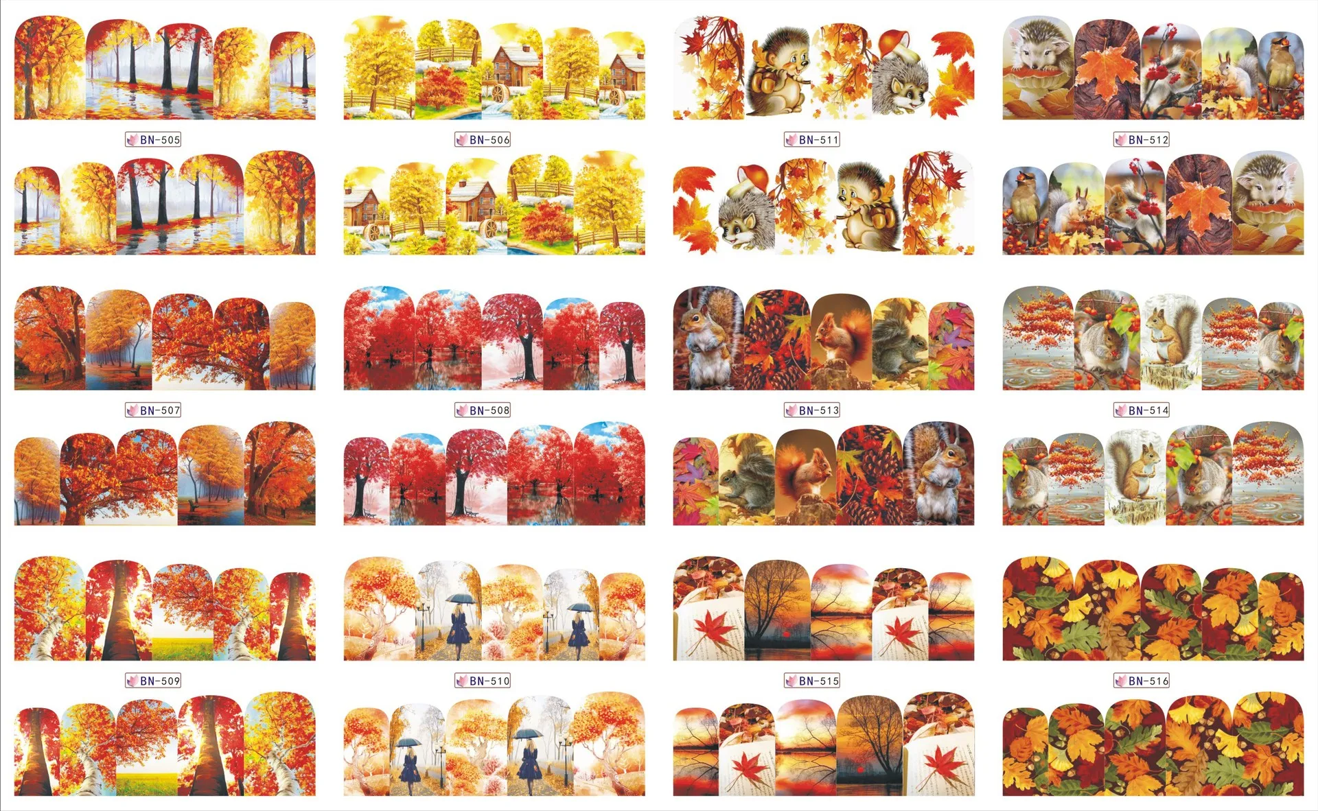 12 Stks/set Nieuwe Thanksgiving Nail Art Esdoornblad Pompoen Fruit Dierlijke Trinket Ontwerp Decoratie Nagel Stickers