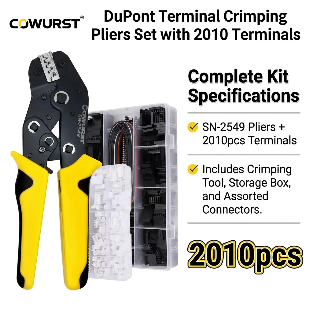 SN-2549 Crimping Pliers Set 2010pcs Dupont Terminals, Ratchet Terminal Crimper for 2.54mm XH PH Dupont Wire Connectors AWG28-18