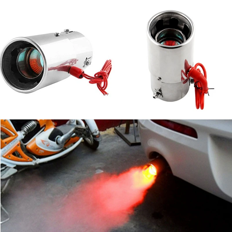 Exhaust Muffler Tip Pipe With LED Light Universal Vehicles Bolt-On To Car Modified Single Outlet Tail Throat