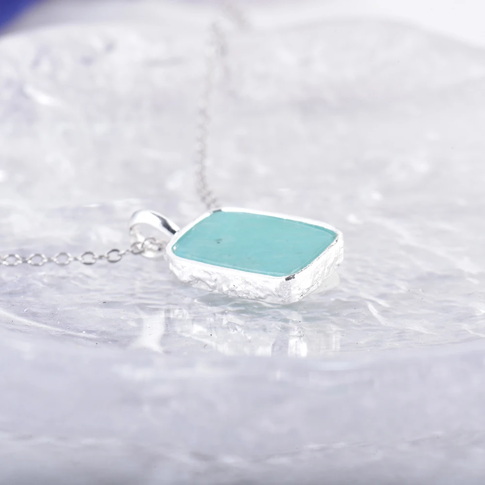 ITSMOS Natural Square Labradorite Pendant Necklace Amazonite Gemstone 925 Silver Necklace for Women Handmade Jewelry