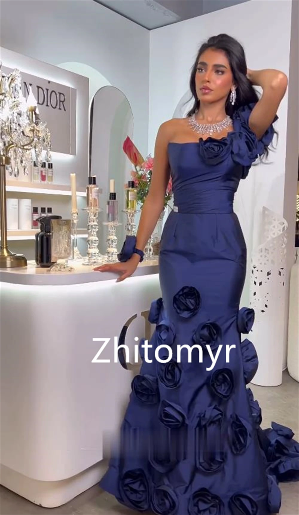 Intricate Customized One-shoulder Mermaid Quinceanera Dress Floor length Flower Charmeuse Evening فساتين سهره