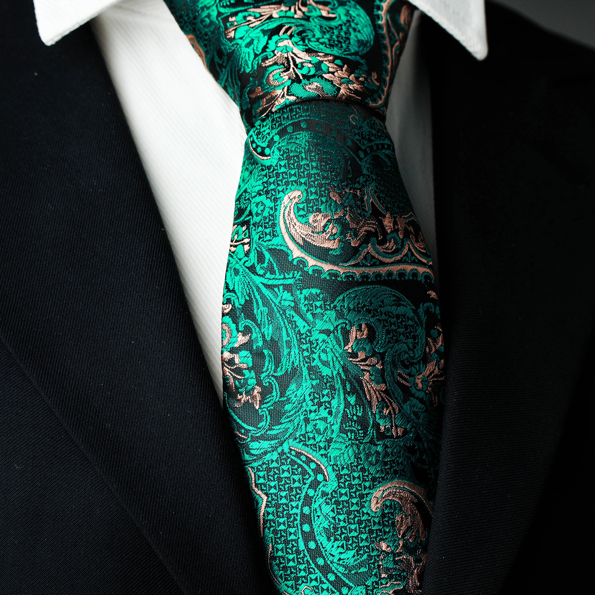 Herren-Krawatte mit 8cm Breite, Cashew-Blumenmuster, Klassische Seidenkrawatte, Gewebtes Paisley-Jacquard-Muster, Formelle Krawatte für Hochzeit, Party und Business – Detail 10