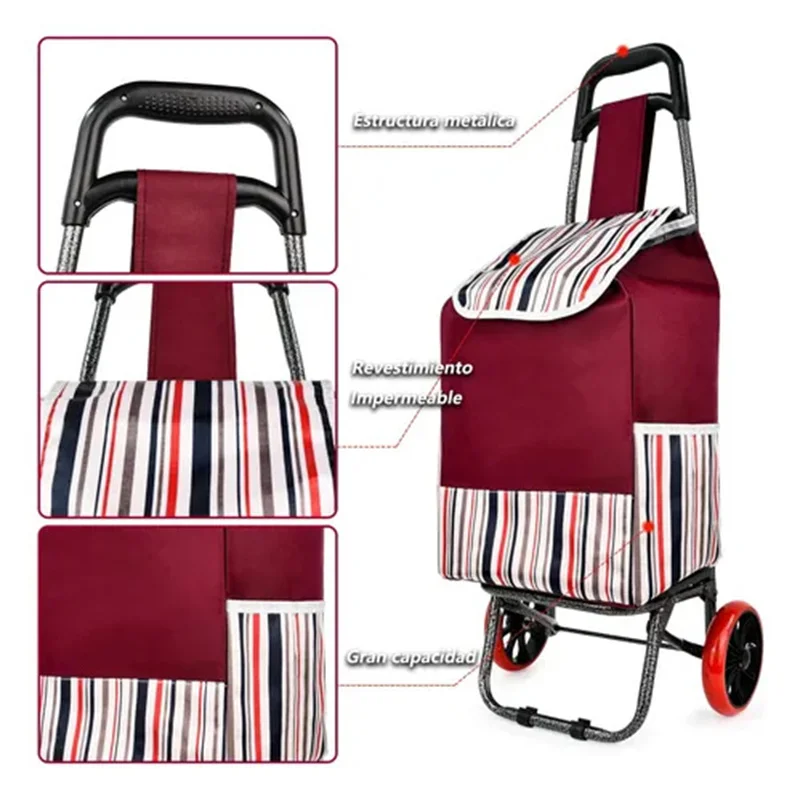 Carrito portátil multifuncional, carrito de compras ligero para compras (mercancías), carrito plegable para subir escaleras