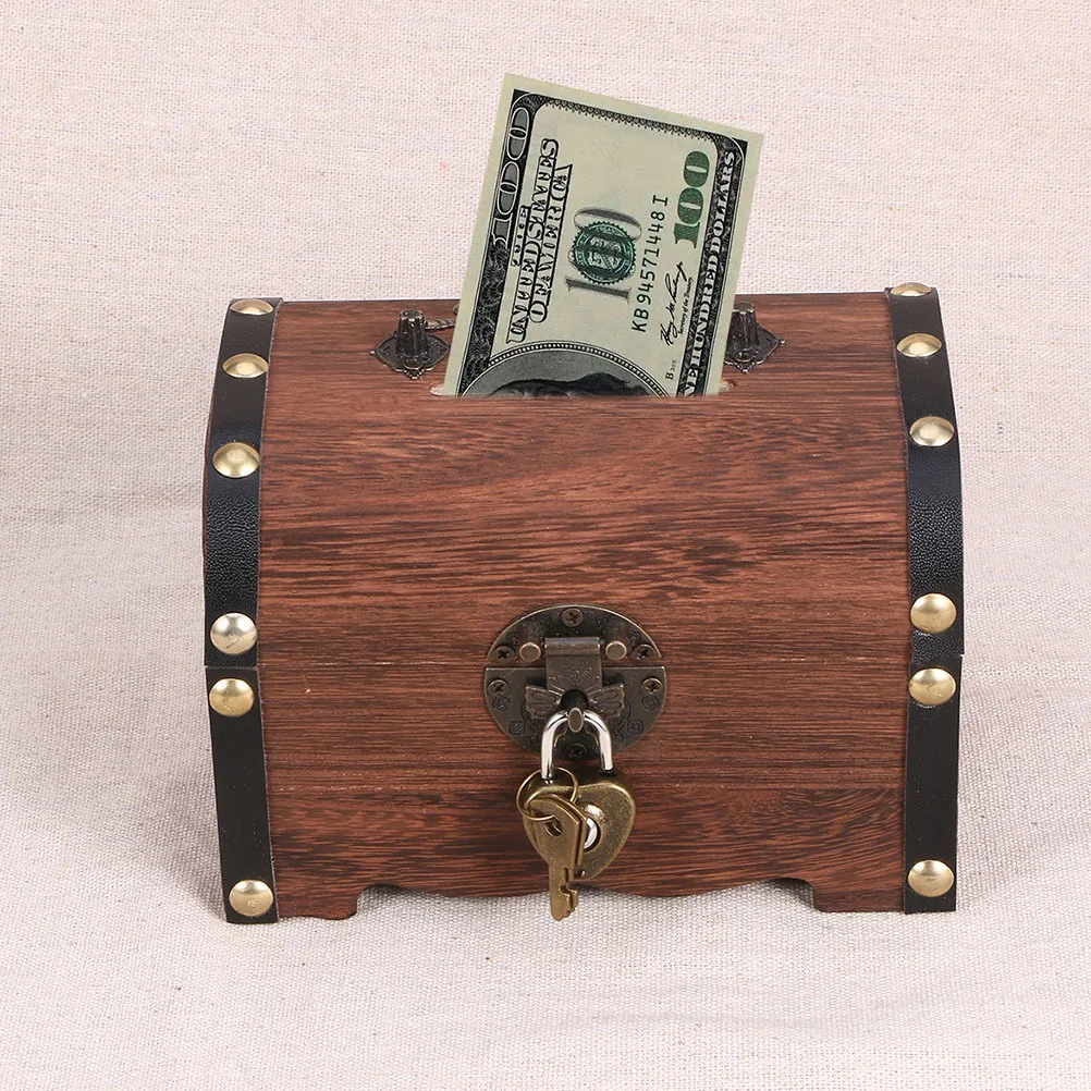 2 قطعة الكنز الخشبي خمر الصدر تخزين صناديق الرجعية عملة البنوك توفير المال الحاويات الكنز صندوق الصدر صندوق خمر