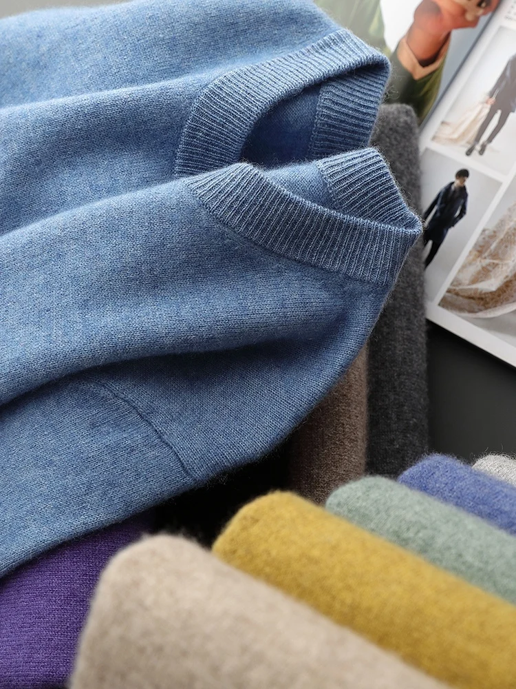 

High-quality New Men Long Sleeve Sweater 100% Cashmere Round Collar Pullover Shirt Autumn Winter Fashion Knitted Men's Jacket