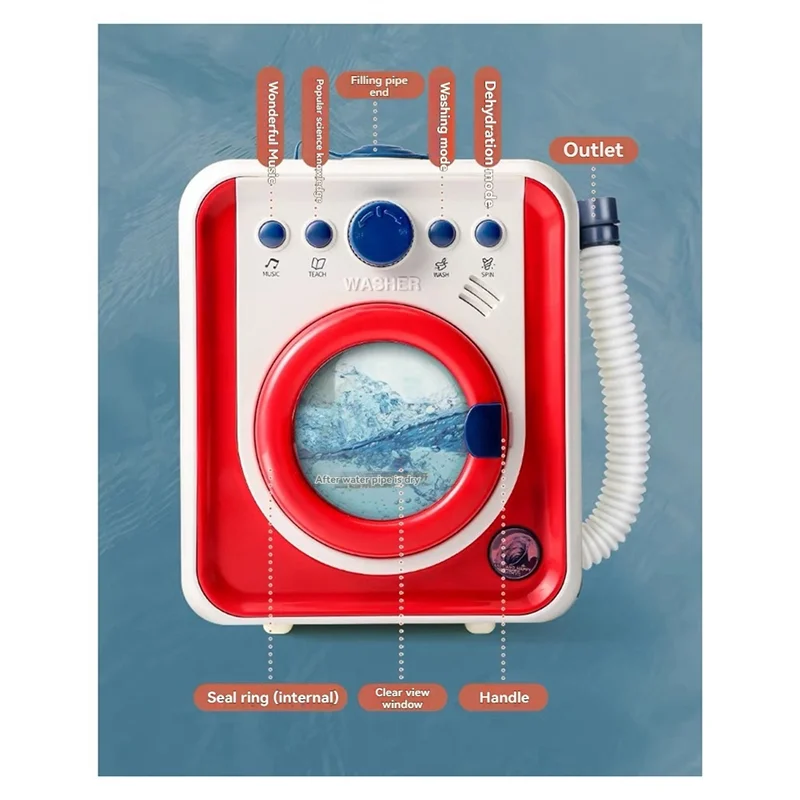 ODIES-Lavatrice per bambini Mini Simulazione Mobili Lavaggio girevole Può aggiungere musica sull'acqua con luci Regalo di compleanno