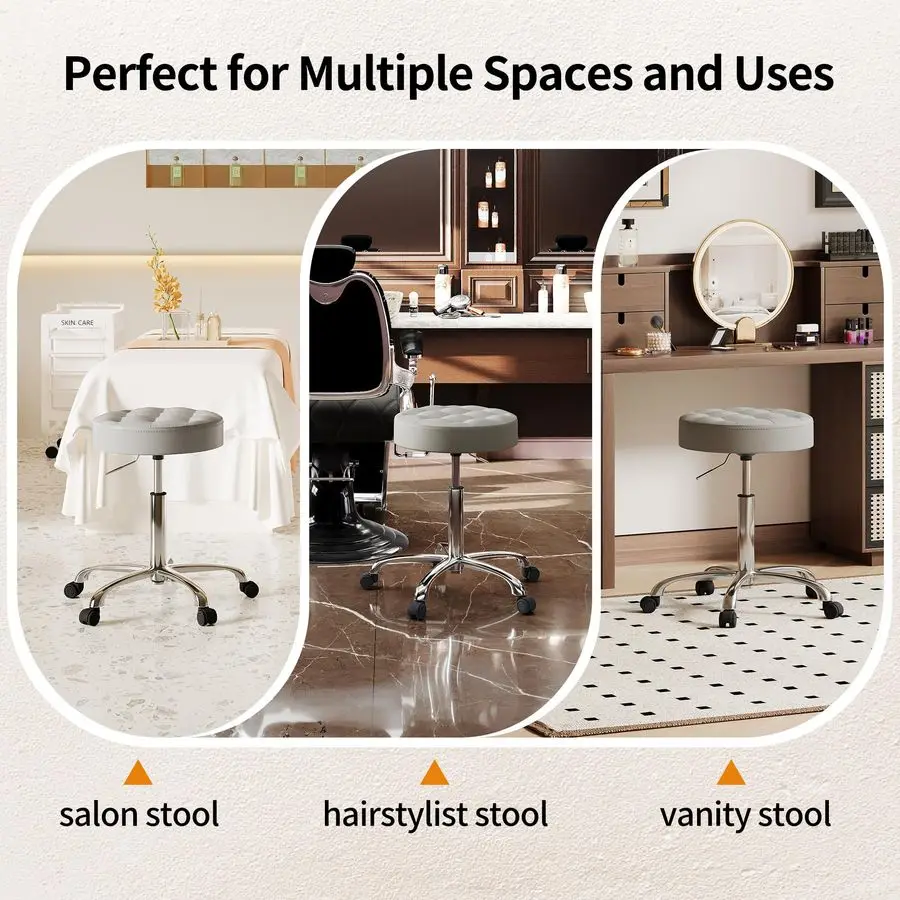 เก้าอี้ตัดแต่งทรงผมสำหรับช่างทำผม รับน้ำหนักได้ 300 ปอนด์ ฐานอะลูมิเนียมแข็งแรง เก้าอี้ทำเล็บสำหรับช่างทำเล็บ สีเทา