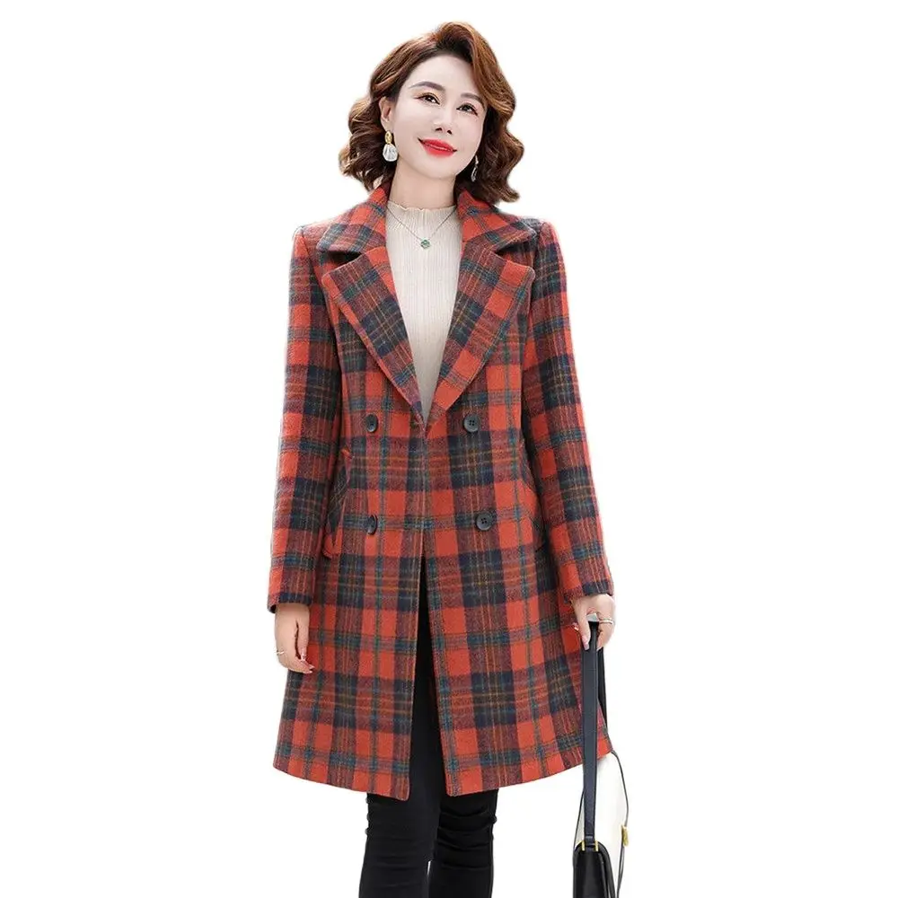 

Ln Autumn Winter Long Slim Woolen Coats Are Fashionable Middle-aged And Elderly Women Winter Plaid Cotton Trench Coats