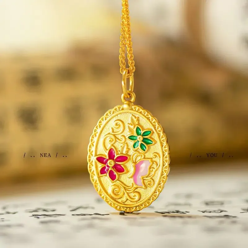 

9999 Real Gold 24K French Niche Premium Angel Pendant Gold European and American Flower Angel Pendant Sweater Chain Pendant