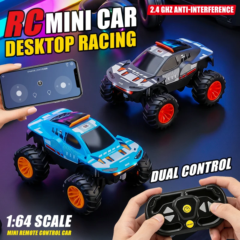 Dual Control Mode All-Terrain Remote Control Car, with Lights, USB Charging, 1:64 Scale Car Model, 2.4g Remote Control, Multi-Player Racing Car Toy, Birthday Gift for Boys, Christmas, Halloween