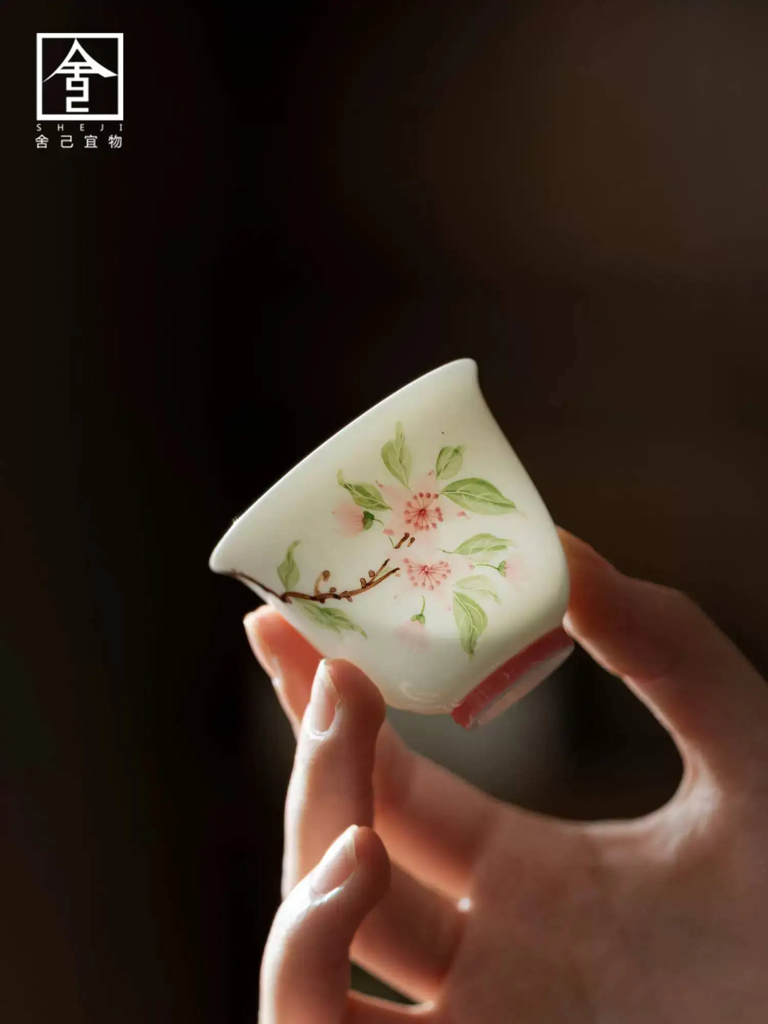 Taza de Cerámica Pintada a Mano con Diseño de Flor de Durazno, Estilo Fresco y Personalizado para Mujer, Taza Pequeña para Invitados, Taza para Beber Té