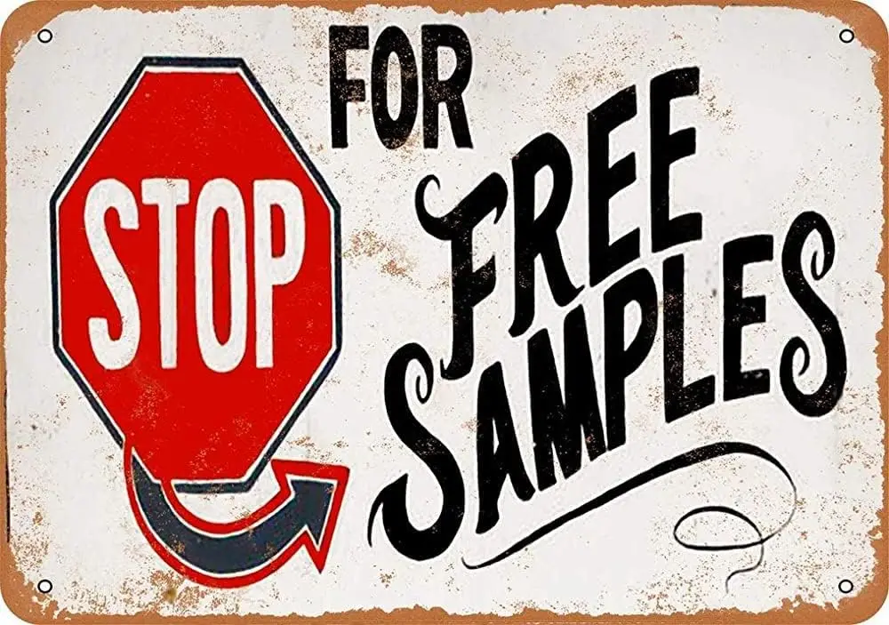 Stop for Free Samples Vintage Look Metal Sign Wall Decor Signs 8x12 Inch sign