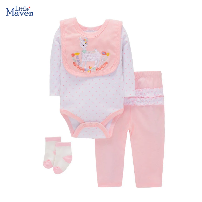 

Little maven Toddler Girls Jumpsuit 4pcs Set Alpaca Baby Girls One-Pieces Animal ElephantNewborn Romper Kids Clothes