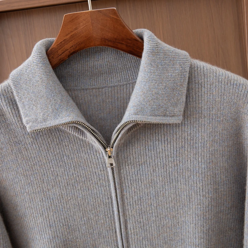 Men's High Neck Cashmere Cardigan Autumn and Winter Casual Tops Zipper Cardigan Sweater Jacket 100% Pure Cashmere Men's Clothing