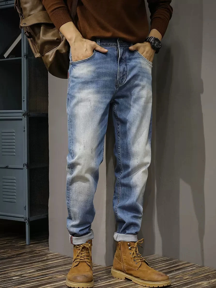 Streetwear Fashion Men Jeans High Quality Stretch Slim Fit Ripped Jeans Men Elastic Trousers Vintage Designer Denim Pants Hombre