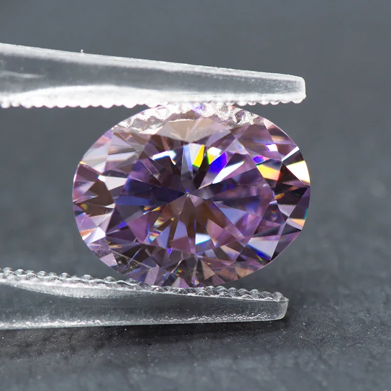 Moissanite Stone Oval Cut Light Purple Colour Lab Created Synthetic Gemstone Passed Diamond Tester Comes with GRA Certificate