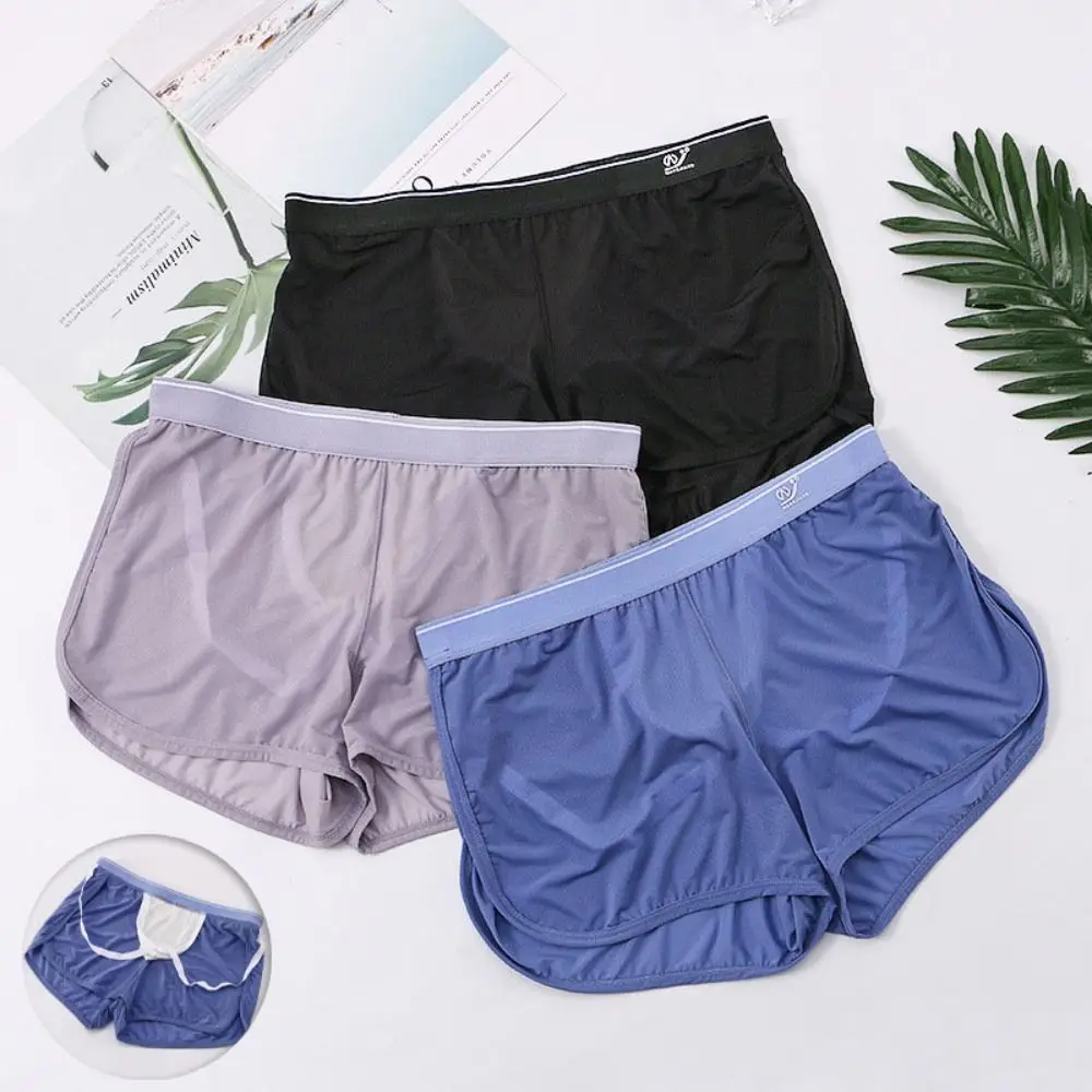 

Simple Letter Mesh Underwear Men Quick-dry Solid Color Boxer Briefs Mid Waist Ultra-thin Seamless Flat Panties Male