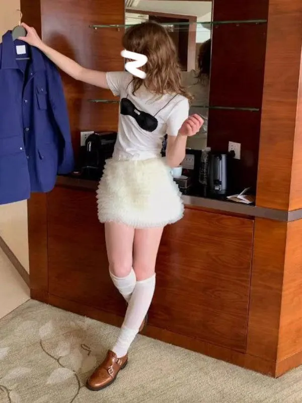 

Faionable Korean Sle Pure Color ort A-Line Skirt Layered Cake Me Skirt Sweet Casual High Waist Daily Wear