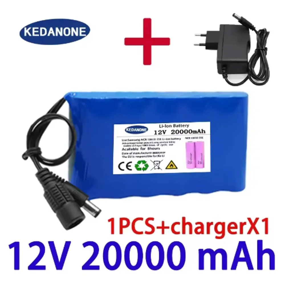 

new portable 12V battery,100000mAh rechargeable lithium-ion 18650 battery pack, DC 12.6V charger, CCTV audio amplifier