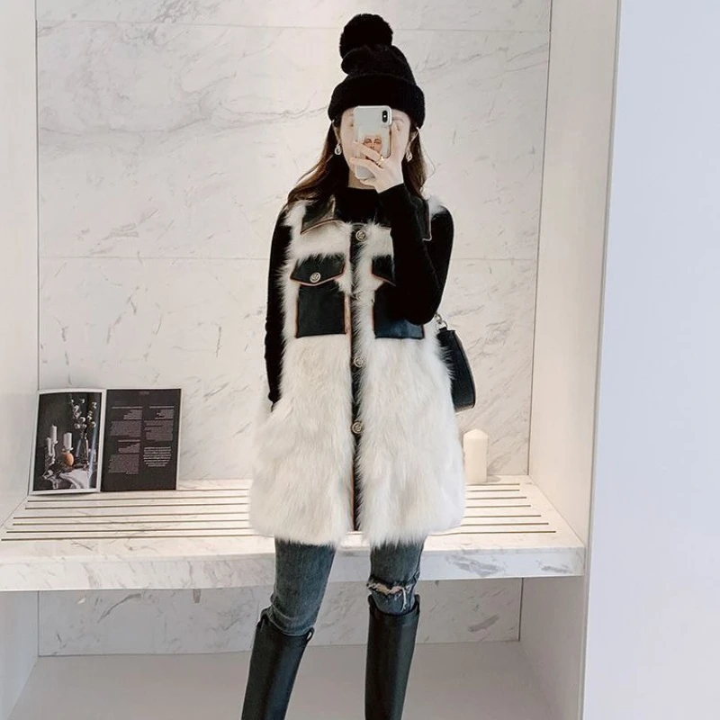 

Eco Friendly Faux Fur Vest for Women 2025 Autumn Winter New Slimming Mid Length Outerwear Youthful Sweet Cool Design​