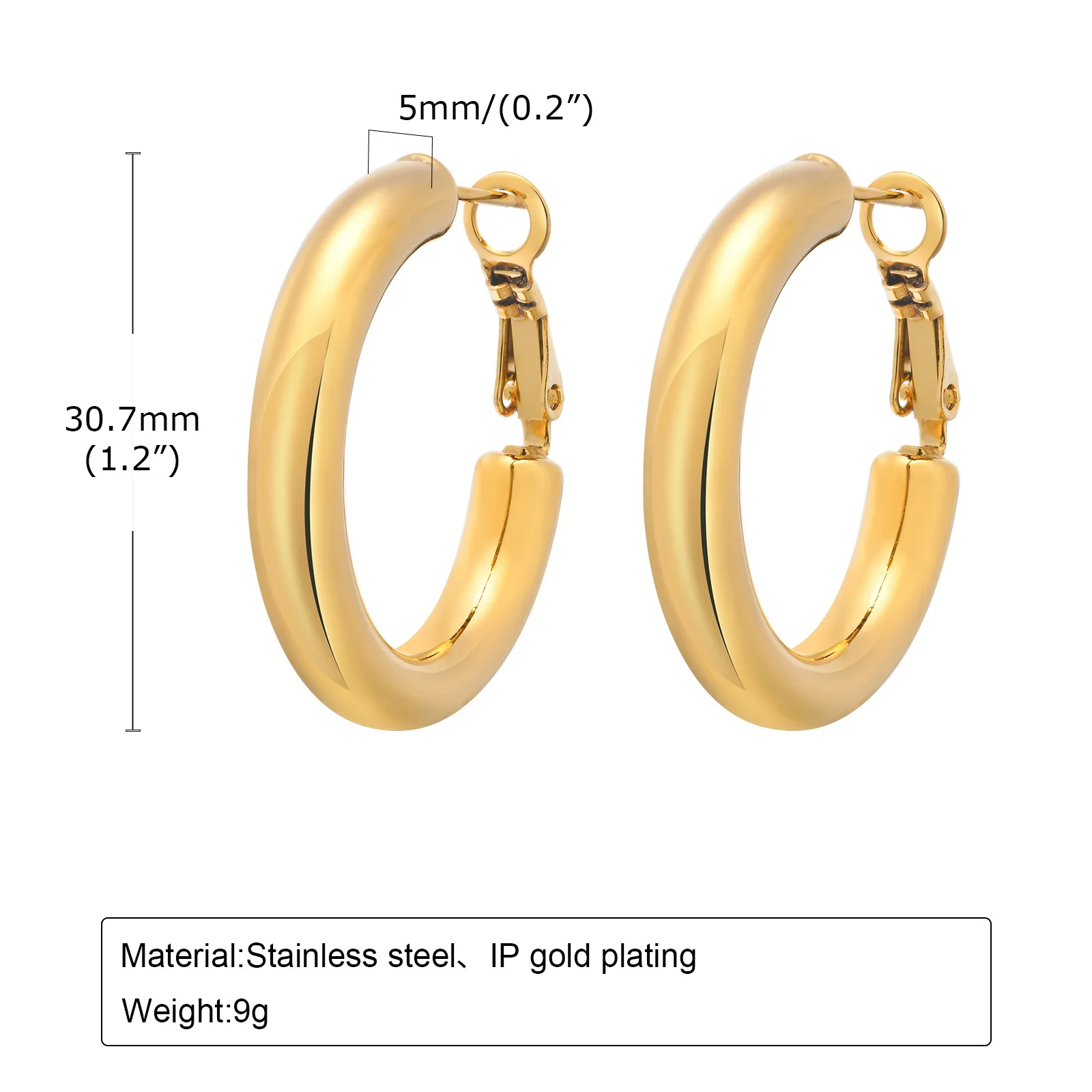 30/40/50mm Circle Hoop Earrings for Women, Classic Stainless Steel 18k Gold Plated Minimalist Jewelry Hypoallergenic